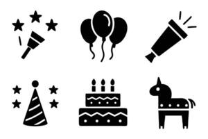 Party Celebration Icons Balloons, Cake, Horn, Piata, Stars vector