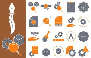 This Quality Control Icon Set, with gradient and orange colors, is to visually enhance your reports, presentations, websites and applications. vector