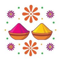 two colorful powders in bowls with flowers vector