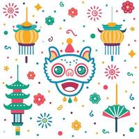 chinese new year background with colorful lanterns and other decorations vector