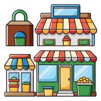 a set of four different types of shops and buildings vector