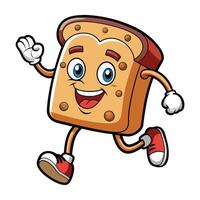 a cartoon slice of bread running with white background vector