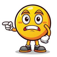 angry emoticon character pointing white background at something vector