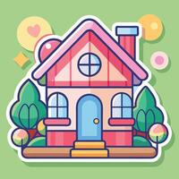 a cartoon house with a pink roof and window vector