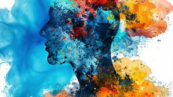 A striking representation of a human silhouette intertwined with vibrant splashes of color, illustrating the dynamic interplay between art and identity. video
