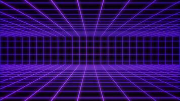 3d neon grid with infinite motion, arcade games glowing grid space with retro computer loop video