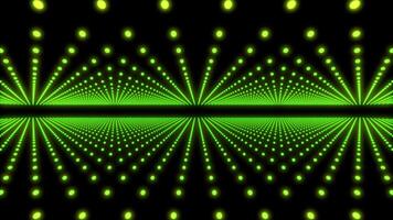 green grid with neon dots in cyberspace, parallax motion background, 3d abstract organized and wireless connected points in space with infinite motion loop video