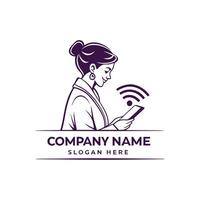 a woman holding a phone and looking at it vector