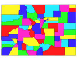 counties map of Colorado with different colours, blank Map, empty map of Colorado png