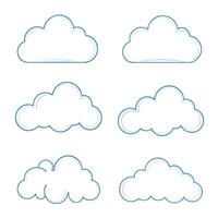 Minimalist Blue Cloud Outlines White Background Illustrations. vector