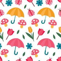 Cute Umbrella and Butterfly Design Colorful Spring Patterns. vector