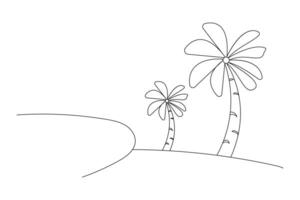 Palm tree one line drawing of isolated outline art vector