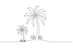 Palm tree one line drawing of isolated continuous outline illustration vector