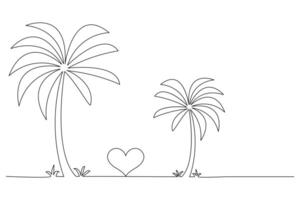 Palm tree single line drawing of isolated continuous outline illustration vector