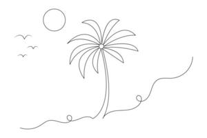 Palm tree one line drawing of isolated outline design vector