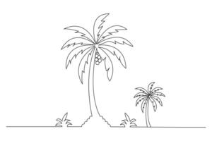 Palm tree one line drawing of isolated design vector