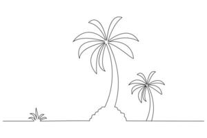 Palm tree outline line art drawing of isolated vector