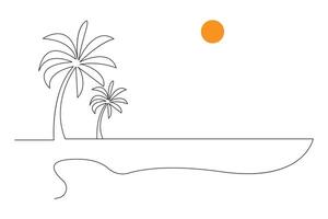 Palm tree single line drawing of isolated outline design vector