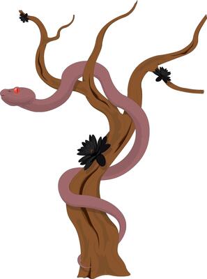 Snake twined dry tree artwork illustration