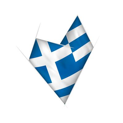 Sketched crooked heart with Greece flag