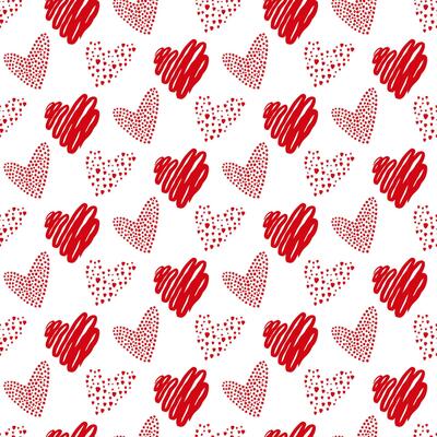 Cute hand drawn Valentine's hearts seamless pattern. Decorative doodle love heart shape in sketch style. Scribble ink hearts polka dot for wedding design, wrapping, ornate and greeting cards