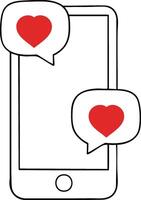 Mobile phone with heart icons representing love messages and connection vector