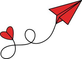 red paper airplane and heart symbolize love and connection vector