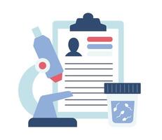 Sperm test analysis. Microscope, medical sample and tablet in flat style. vector