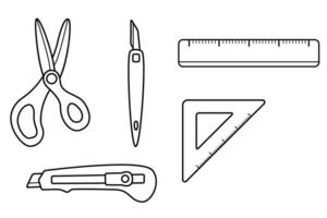Illustration of basic cutting and measuring tools vector