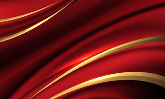 Abstract gold line curve on red wave background texture vector