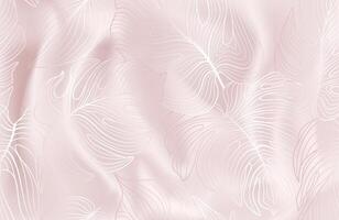 Seamless pattern with tropical leaves over realistic texture of pink silk background. The texture of textile with flourish nature garden motif vector