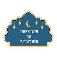 Ramadan Kareem Greeting Design with Lanterns and Crescent Moon vector