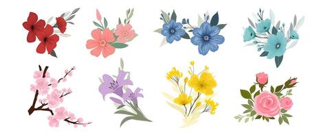 Collection of delicate floral compositions. Set of flowers on a white background. vector