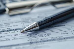 Elegant pen lying on a payment order form with a business contract in the background photo