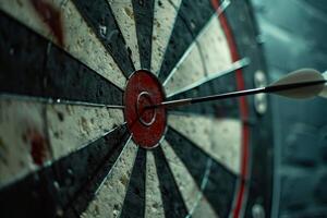 Dart hitting a target on a dartboard showing concept of success photo