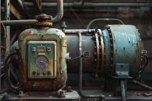 Old rusty industrial machine showing time passing by in a factory photo