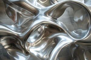 Abstract shiny metallic surface forming wavy pattern with holes photo