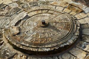 Ancient sundial showing the passage of time in stone photo
