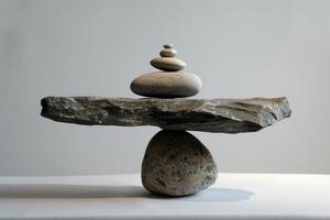 Balancing rocks symbolizing stability and harmony on white background photo