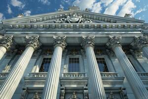 Imposing neoclassical building facade with corinthian columns photo