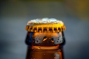 Close up of a beer bottle cap covered with condensation photo