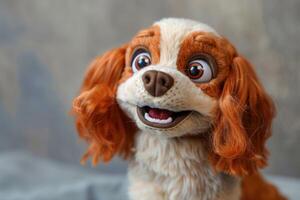 Adorable cocker spaniel plush toy smiling on blurred background photo