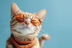 Ginger cat wearing sunglasses and scarf enjoying summer vibes photo