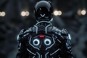 Futuristic astronaut in a high tech spacesuit exploring a new world photo