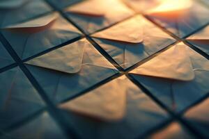 Envelopes forming a pattern on a surface are illuminated by warm light photo