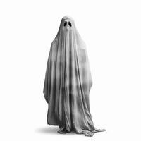 Ghostly figure wearing white sheet standing photo