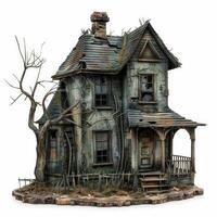 Creepy old haunted house standing on hilltop photo