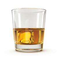 Glass of whisky with ice on the rocks on white background photo