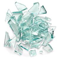 Pile of sharp transparent shards of broken glass forming abstract pattern photo