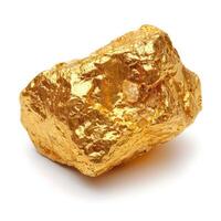 Large gold nugget casting a shadow on white background photo